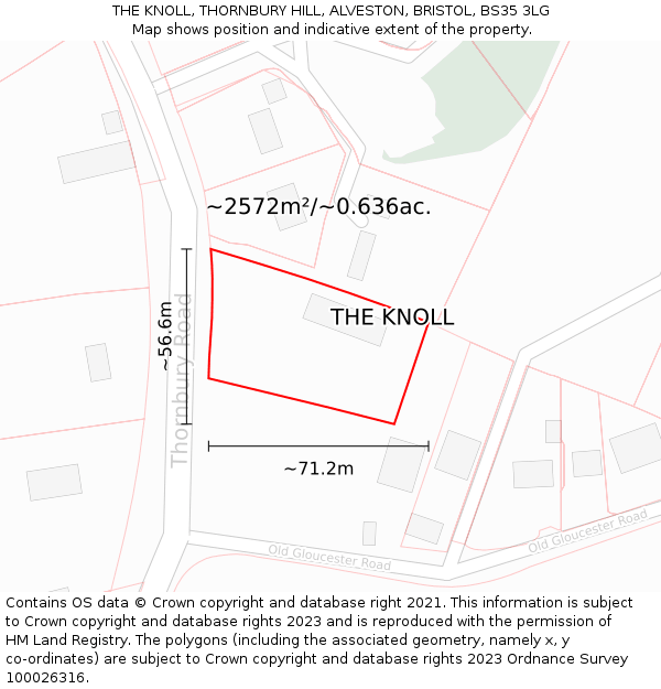 THE KNOLL, THORNBURY HILL, ALVESTON, BRISTOL, BS35 3LG: Plot and title map