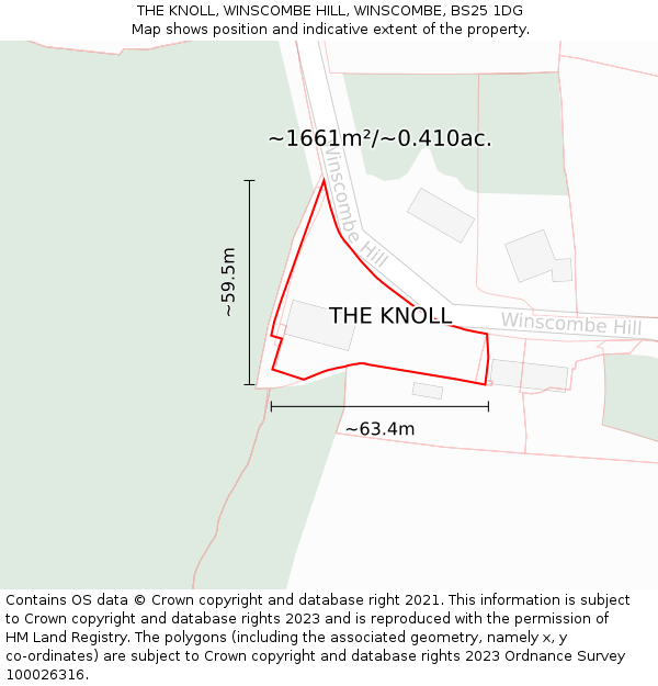 THE KNOLL, WINSCOMBE HILL, WINSCOMBE, BS25 1DG: Plot and title map