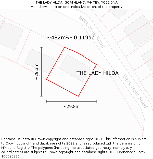 THE LADY HILDA, GOATHLAND, WHITBY, YO22 5NA: Plot and title map