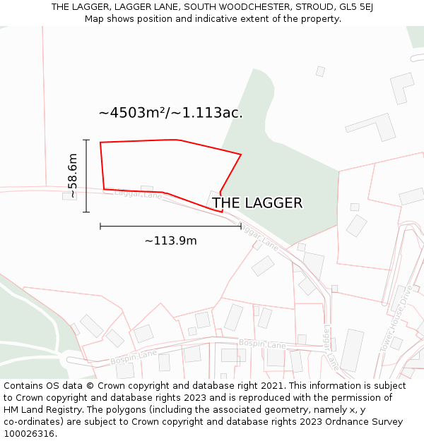 THE LAGGER, LAGGER LANE, SOUTH WOODCHESTER, STROUD, GL5 5EJ: Plot and title map
