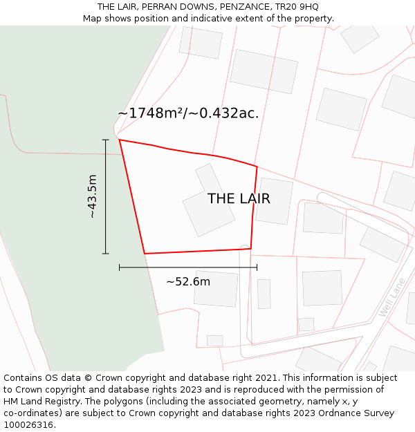 THE LAIR, PERRAN DOWNS, PENZANCE, TR20 9HQ: Plot and title map