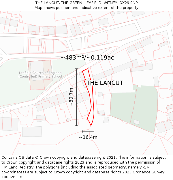 THE LANCUT, THE GREEN, LEAFIELD, WITNEY, OX29 9NP: Plot and title map