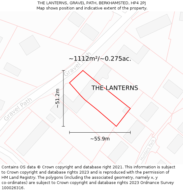 THE LANTERNS, GRAVEL PATH, BERKHAMSTED, HP4 2PJ: Plot and title map