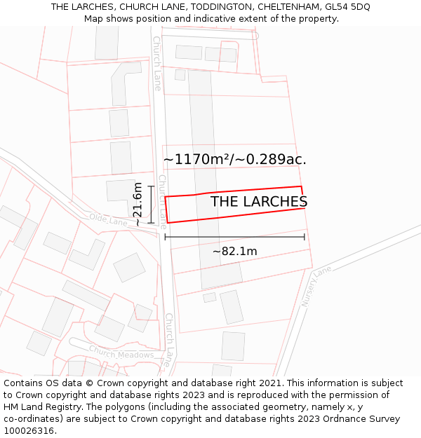 THE LARCHES, CHURCH LANE, TODDINGTON, CHELTENHAM, GL54 5DQ: Plot and title map