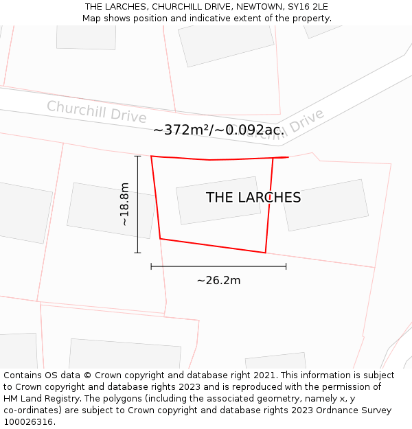THE LARCHES, CHURCHILL DRIVE, NEWTOWN, SY16 2LE: Plot and title map