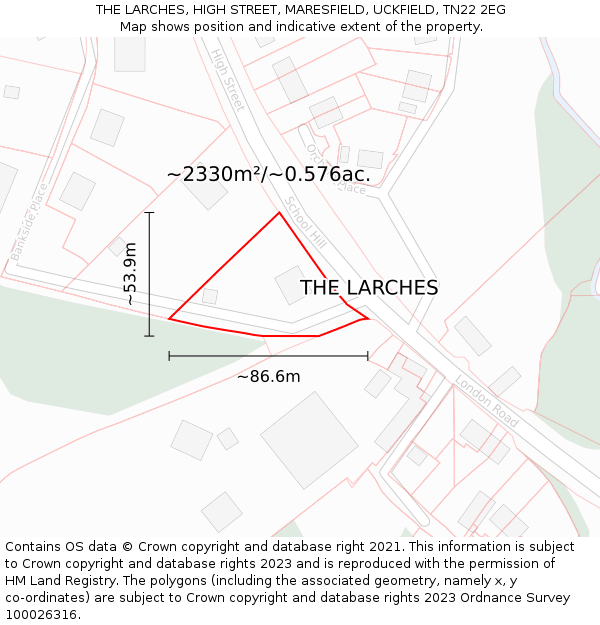 THE LARCHES, HIGH STREET, MARESFIELD, UCKFIELD, TN22 2EG: Plot and title map