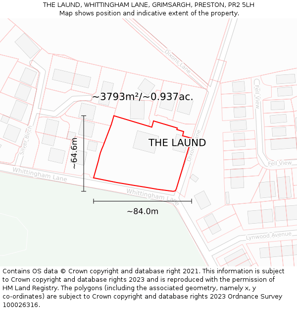 THE LAUND, WHITTINGHAM LANE, GRIMSARGH, PRESTON, PR2 5LH: Plot and title map