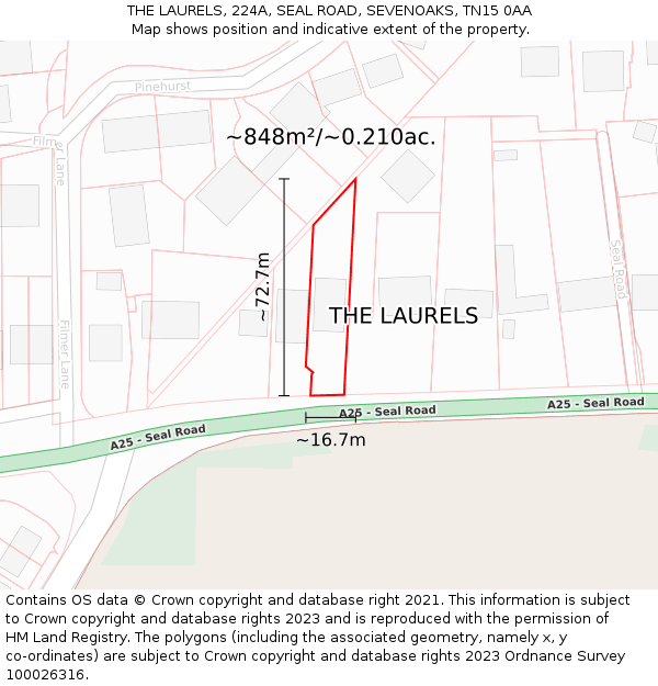 THE LAURELS, 224A, SEAL ROAD, SEVENOAKS, TN15 0AA: Plot and title map