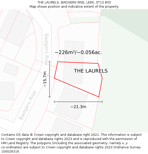 THE LAURELS, BADGERS RISE, LEEK, ST13 8YD: Plot and title map