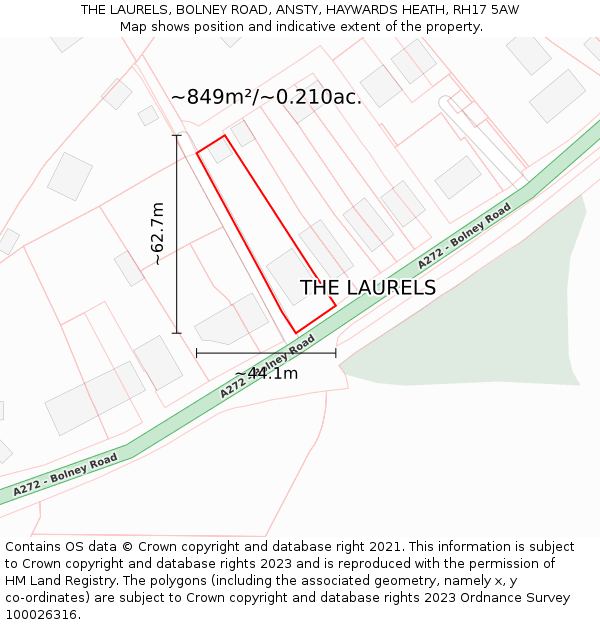 THE LAURELS, BOLNEY ROAD, ANSTY, HAYWARDS HEATH, RH17 5AW: Plot and title map