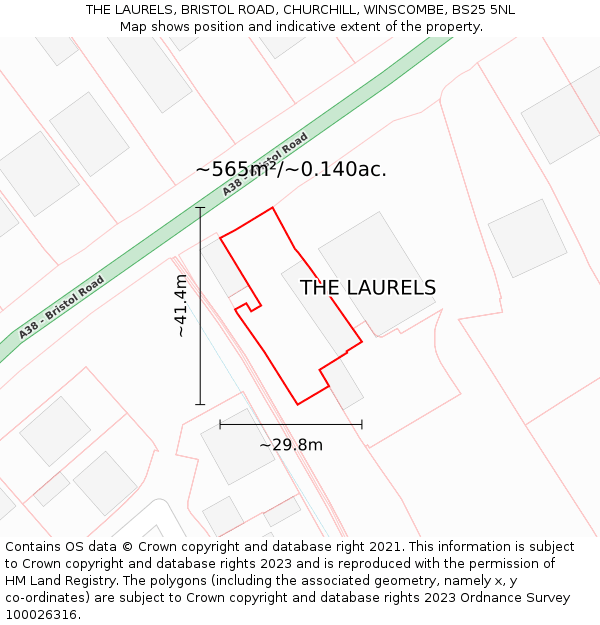 THE LAURELS, BRISTOL ROAD, CHURCHILL, WINSCOMBE, BS25 5NL: Plot and title map