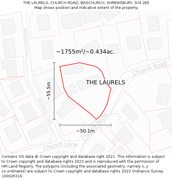 THE LAURELS, CHURCH ROAD, BASCHURCH, SHREWSBURY, SY4 2EE: Plot and title map