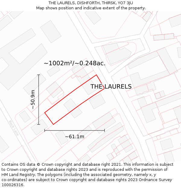 THE LAURELS, DISHFORTH, THIRSK, YO7 3JU: Plot and title map