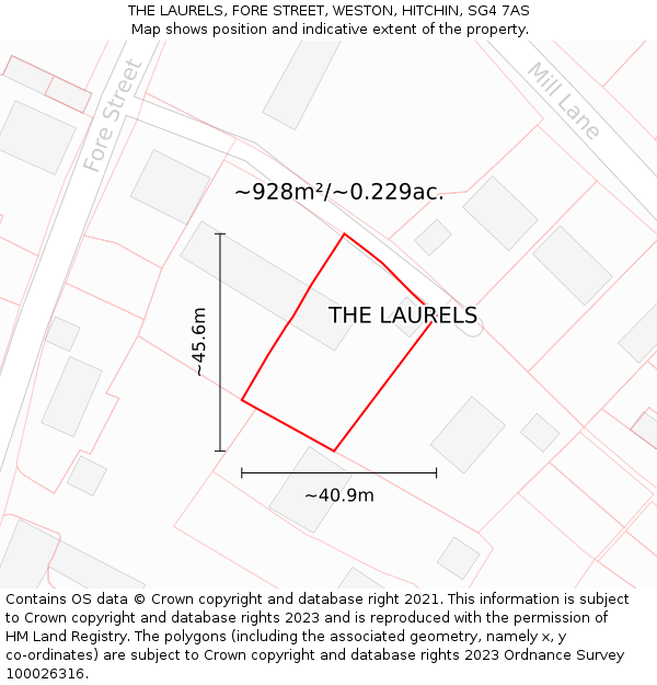 THE LAURELS, FORE STREET, WESTON, HITCHIN, SG4 7AS: Plot and title map