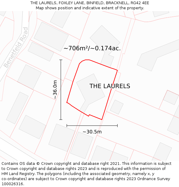 THE LAURELS, FOXLEY LANE, BINFIELD, BRACKNELL, RG42 4EE: Plot and title map