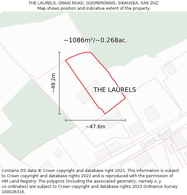 THE LAURELS, GRAIG ROAD, GODRERGRAIG, SWANSEA, SA9 2NZ: Plot and title map