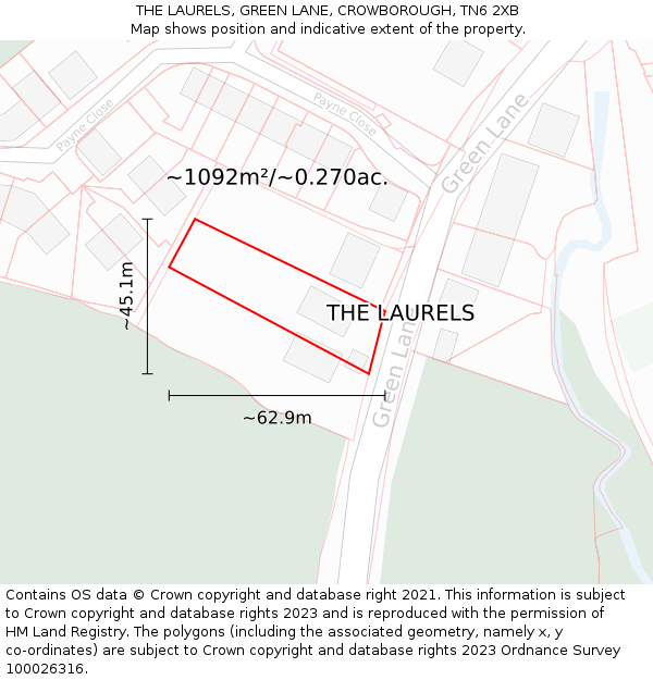 THE LAURELS, GREEN LANE, CROWBOROUGH, TN6 2XB: Plot and title map