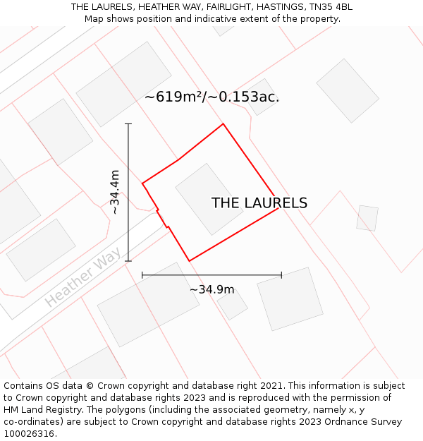 THE LAURELS, HEATHER WAY, FAIRLIGHT, HASTINGS, TN35 4BL: Plot and title map