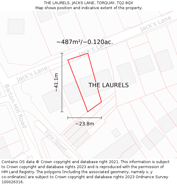 THE LAURELS, JACKS LANE, TORQUAY, TQ2 8QX: Plot and title map