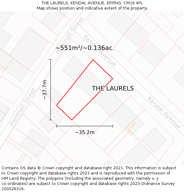 THE LAURELS, KENDAL AVENUE, EPPING, CM16 4PL: Plot and title map
