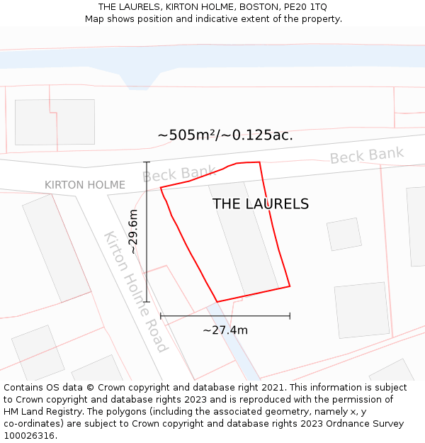 THE LAURELS, KIRTON HOLME, BOSTON, PE20 1TQ: Plot and title map