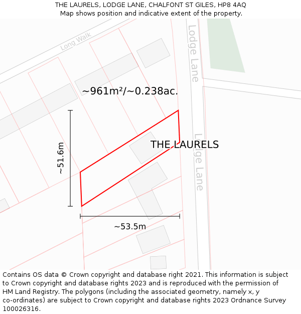 THE LAURELS, LODGE LANE, CHALFONT ST GILES, HP8 4AQ: Plot and title map