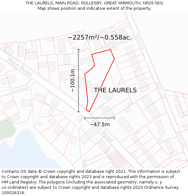 THE LAURELS, MAIN ROAD, ROLLESBY, GREAT YARMOUTH, NR29 5EQ: Plot and title map