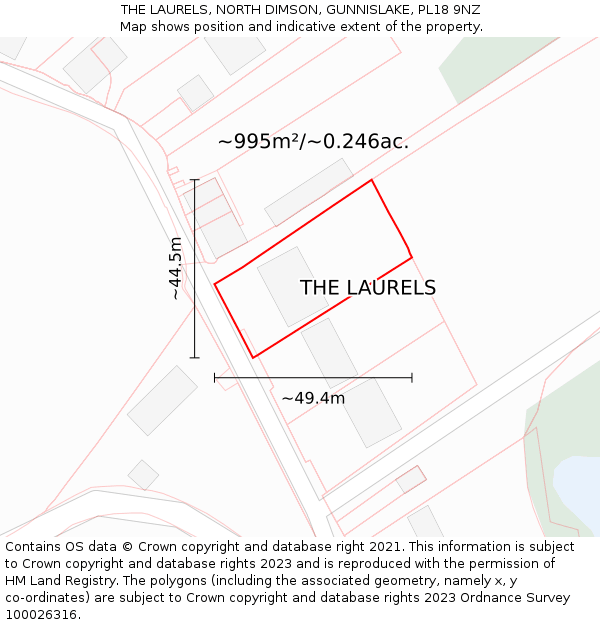 THE LAURELS, NORTH DIMSON, GUNNISLAKE, PL18 9NZ: Plot and title map