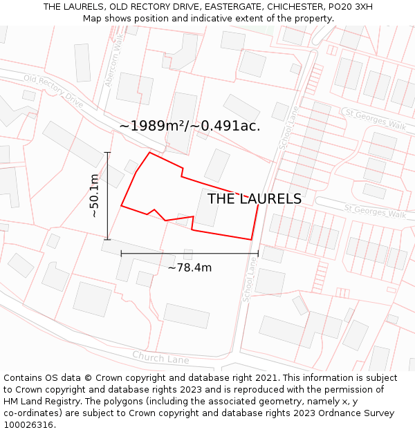 THE LAURELS, OLD RECTORY DRIVE, EASTERGATE, CHICHESTER, PO20 3XH: Plot and title map