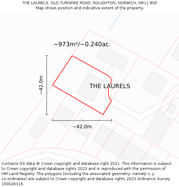 THE LAURELS, OLD TURNPIKE ROAD, ROUGHTON, NORWICH, NR11 8SP: Plot and title map