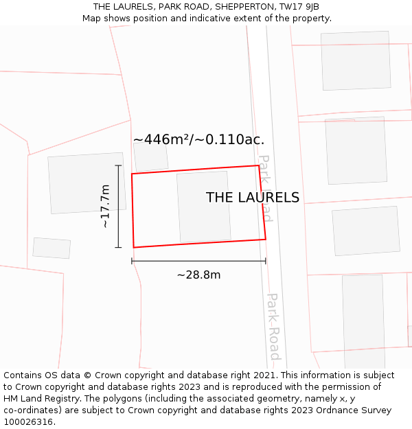 THE LAURELS, PARK ROAD, SHEPPERTON, TW17 9JB: Plot and title map