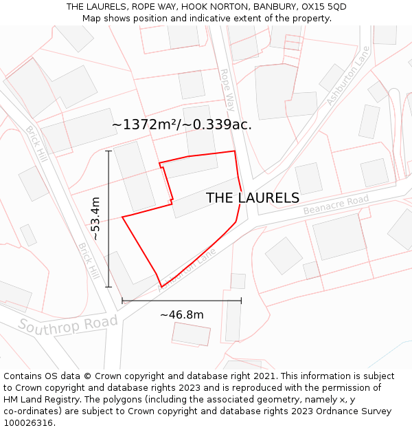 THE LAURELS, ROPE WAY, HOOK NORTON, BANBURY, OX15 5QD: Plot and title map