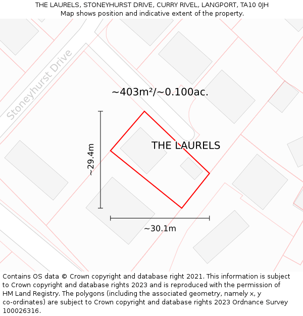 THE LAURELS, STONEYHURST DRIVE, CURRY RIVEL, LANGPORT, TA10 0JH: Plot and title map