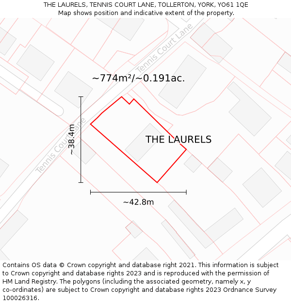THE LAURELS, TENNIS COURT LANE, TOLLERTON, YORK, YO61 1QE: Plot and title map