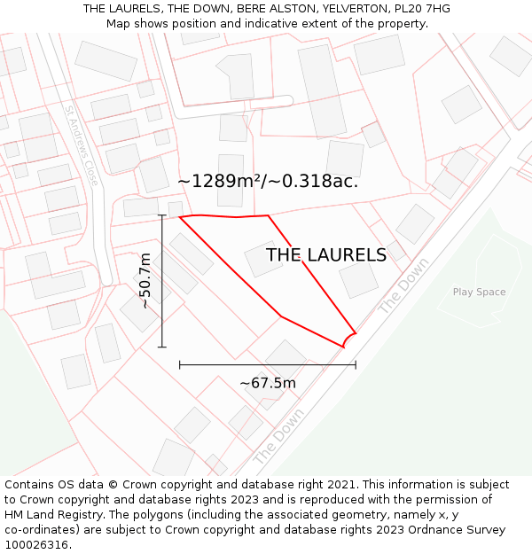 THE LAURELS, THE DOWN, BERE ALSTON, YELVERTON, PL20 7HG: Plot and title map
