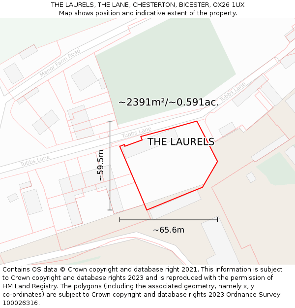 THE LAURELS, THE LANE, CHESTERTON, BICESTER, OX26 1UX: Plot and title map