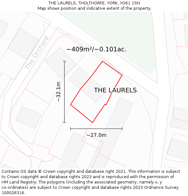 THE LAURELS, THOLTHORPE, YORK, YO61 1SN: Plot and title map