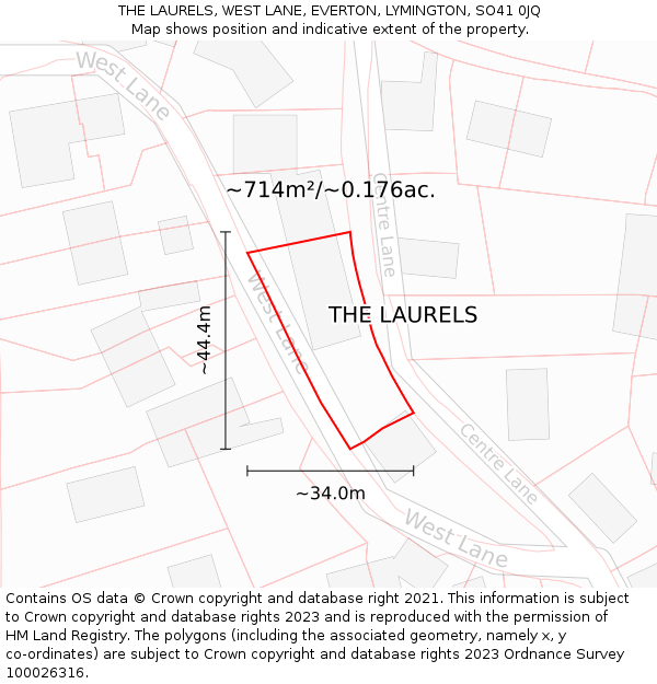 THE LAURELS, WEST LANE, EVERTON, LYMINGTON, SO41 0JQ: Plot and title map