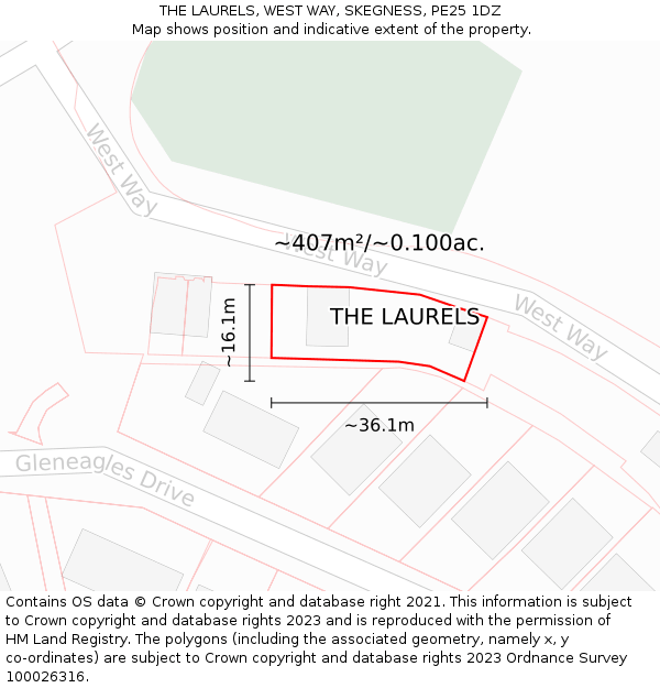 THE LAURELS, WEST WAY, SKEGNESS, PE25 1DZ: Plot and title map