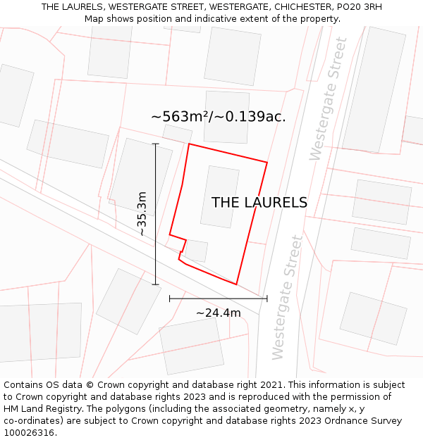 THE LAURELS, WESTERGATE STREET, WESTERGATE, CHICHESTER, PO20 3RH: Plot and title map