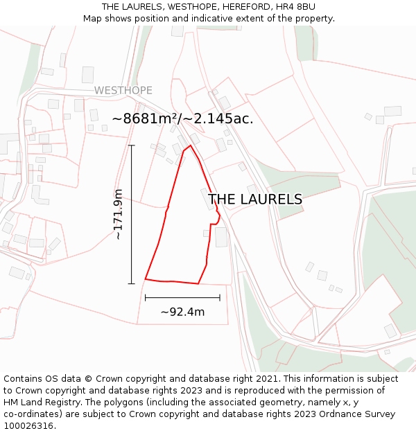 THE LAURELS, WESTHOPE, HEREFORD, HR4 8BU: Plot and title map