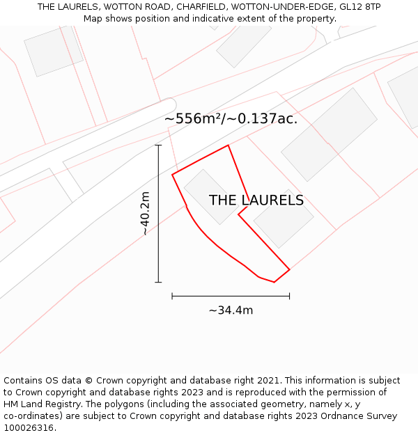 THE LAURELS, WOTTON ROAD, CHARFIELD, WOTTON-UNDER-EDGE, GL12 8TP: Plot and title map
