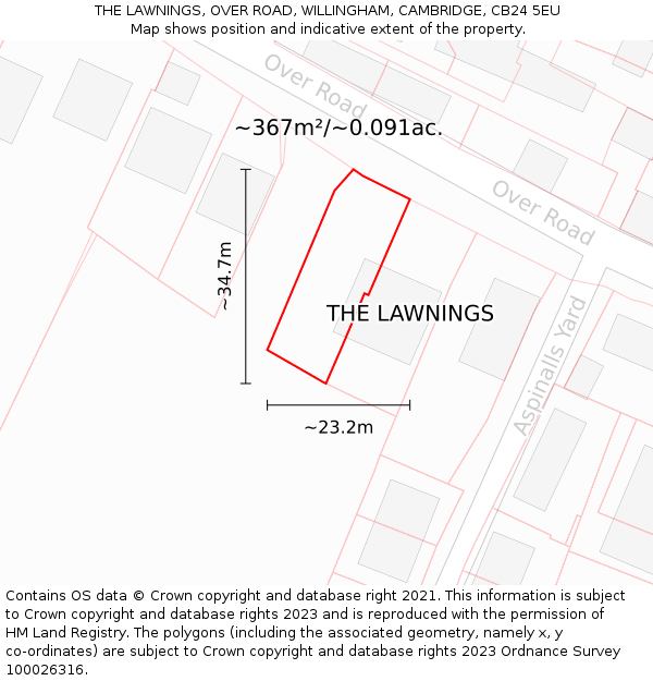 THE LAWNINGS, OVER ROAD, WILLINGHAM, CAMBRIDGE, CB24 5EU: Plot and title map