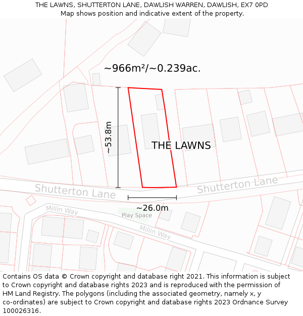 THE LAWNS, SHUTTERTON LANE, DAWLISH WARREN, DAWLISH, EX7 0PD: Plot and title map