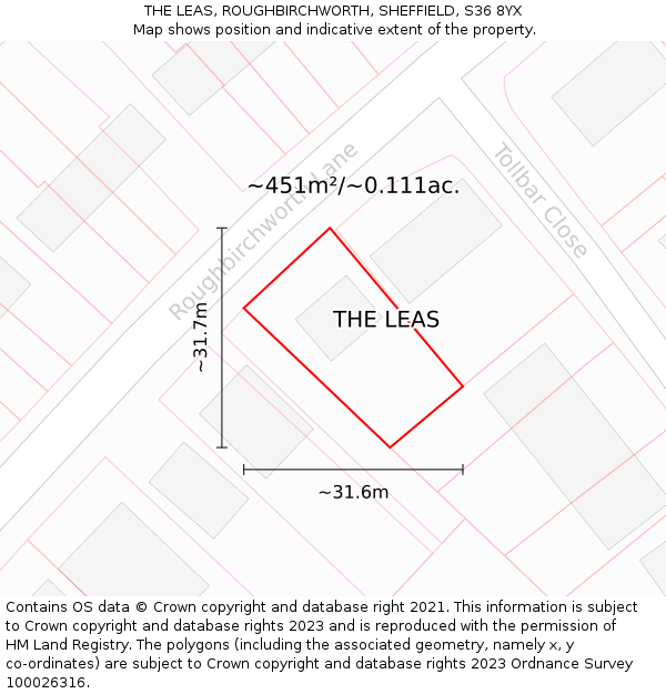 THE LEAS, ROUGHBIRCHWORTH, SHEFFIELD, S36 8YX: Plot and title map