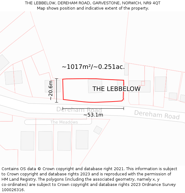 THE LEBBELOW, DEREHAM ROAD, GARVESTONE, NORWICH, NR9 4QT: Plot and title map