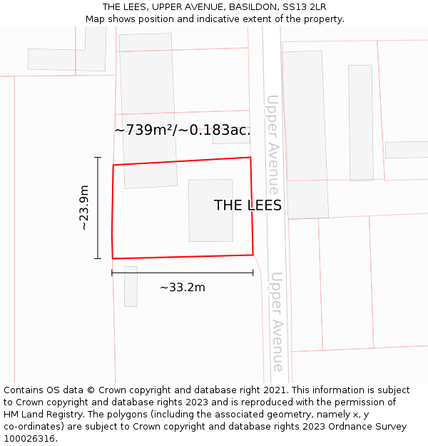 THE LEES, UPPER AVENUE, BASILDON, SS13 2LR: Plot and title map