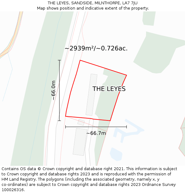 THE LEYES, SANDSIDE, MILNTHORPE, LA7 7JU: Plot and title map