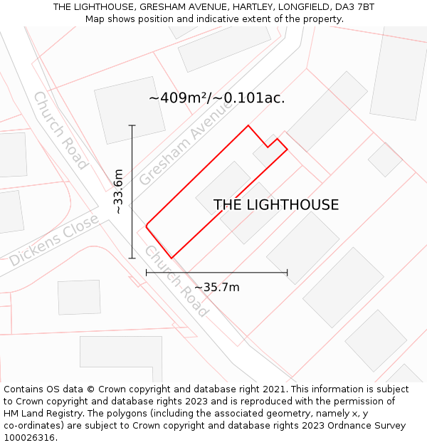 THE LIGHTHOUSE, GRESHAM AVENUE, HARTLEY, LONGFIELD, DA3 7BT: Plot and title map