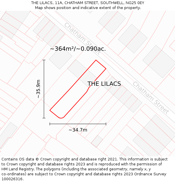 THE LILACS, 11A, CHATHAM STREET, SOUTHWELL, NG25 0EY: Plot and title map